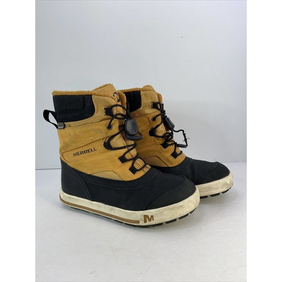 Merrell Other - Merrell Snow Bank Youth Waterproof Brown Leather MC56187 Winter Waterproof Sz 1
